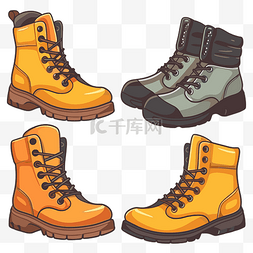 安全鞋剪贴画集黄色和橙色工作靴