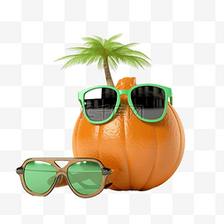 快乐起飞图片_绿色椰子在海滩上戴着太阳镜，呈