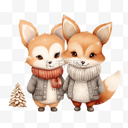 圣诞快乐庆祝可爱的狐狸和兔子与