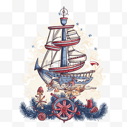 装饰卡通图像图片_航海圣诞剪贴画圣诞船装饰矢量图