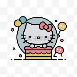 生日蛋糕上的凯蒂猫 向量