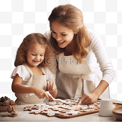 圣诞姜图片_小女孩和妈妈烘烤圣诞姜饼