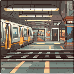 地铁剪贴画卡通插图地铁和站台 