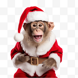 可爱的猴子素材图片_可爱的猴子穿着圣诞老人制服庆祝