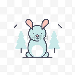 森林兔子插画图片_兔子在森林平面矢量图标插画