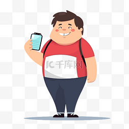 减肥剪贴画胖子拿着智能手机卡通