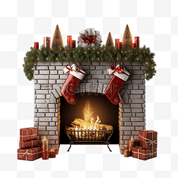 红墙砖白缝图片_有圣诞节装饰和题字的壁炉