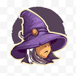 动漫女巫肖像与紫色帽子剪贴画 