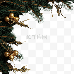 金箔树图片_圣诞边框由逼真的松枝制成，黑色