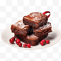 巧克力布朗尼图片_盘子里的圣诞布朗尼饼，上面有圣