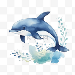 水彩水族馆图片_可爱的鲸鱼 鲸鱼插画 海洋生物