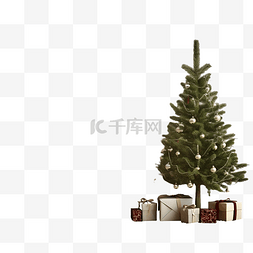 室内空房间图片_旧空房间里的圣诞树和礼物对着木