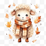 可爱的圣诞水彩羊秋季或秋季动物水彩插图