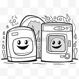 洗衣粉洗衣机图片_可爱的熨斗和洗衣机卡通着色页