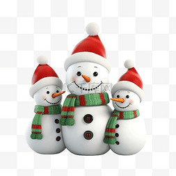 冬季背景与雪人图片_3D 渲染可爱的雪人与快乐的孩子戴