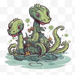 九头蛇剪贴画两个绿色生物坐在水