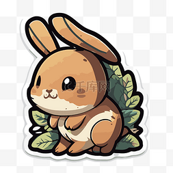 一些绿叶剪贴画内的一只小棕色兔