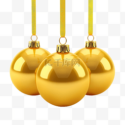 星星球球装饰图片_3d圣诞黄球树装饰png