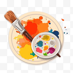 调色板和画笔与彩色颜料剪贴画的
