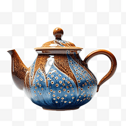 蓝色和棕色茶壶