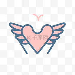 矢量心形图标图片_带有带翅膀的粉红色心形的图标 
