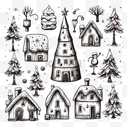 雪人手绘图片_素描风格圣诞节单色插图集