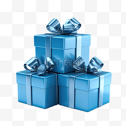 包裹丝带图片_带丝带的蓝色礼品盒 3D 3D 逼真蓝