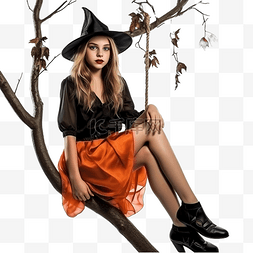秋天的一棵树图片_一件橙色衬衣的美丽的女孩