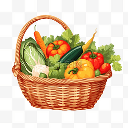 蔬菜手绘插画图片_蔬菜编织篮插画