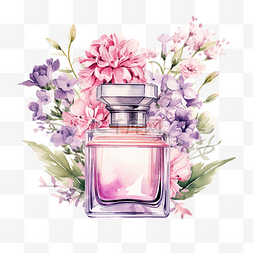 水彩女士化妆品图片_水彩香水瓶与花朵插图 ai 生成