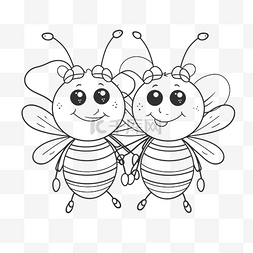 可爱的蜜蜂夫妇着色页轮廓素描 