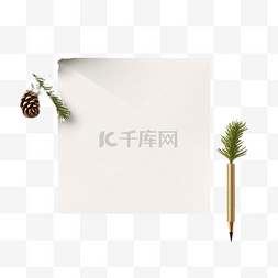 信封和笔图片_圣诞组合物，配有冷杉树枝和信封