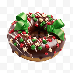 圣诞甜甜圈图片_美味的巧克力甜甜圈装饰成圣诞花