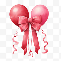 红色粉色气球水彩画，带长袍和丝