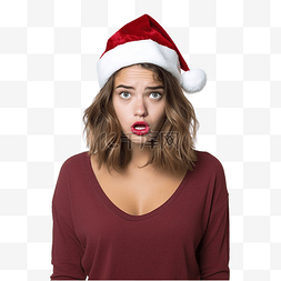 有问题的女孩图片_戴着圣诞帽的女孩在没有聚焦的墙