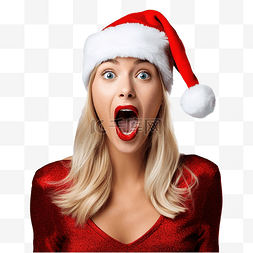 嘴馋的孩子图片_戴着圣诞帽的情绪化女孩张开嘴站