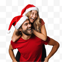 幸福的家庭，戴着圣诞老人的帽子
