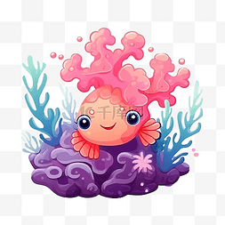 海洋卡通风格图片_珊瑚和海藻可爱卡通风格