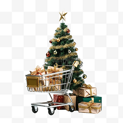 便携手推车图片_带礼物和购物车的微型圣诞树
