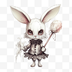 可爱的兔子穿着骷髅万圣节服装并