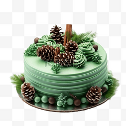 甜蜜派对图片_绿色圣诞蛋糕的组合物，配锥体和