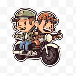 两个男孩骑摩托车的卡通剪贴画 