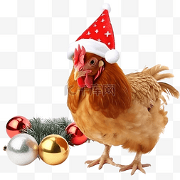 鸡腿背景图片_戴着圣诞帽和花环的节日圣诞鸡腿