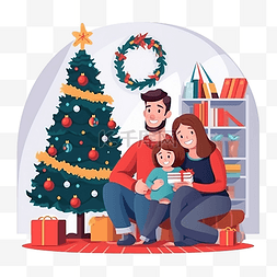 卡通圣诞夫妇图片_与夫妇在室内庆祝家庭圣诞节