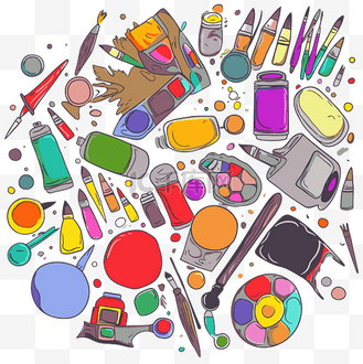 美术用品剪贴画矢量手绘艺术绘画和艺术工具卡通