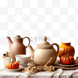 木板图片_感恩节的乡村餐桌布置陶器老式电
