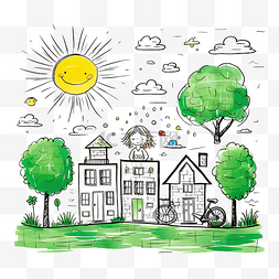 环境家庭图片_儿童画家庭与环境构图插画