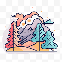 高清彩色烟雾图片_山和树的彩色线条插图 向量