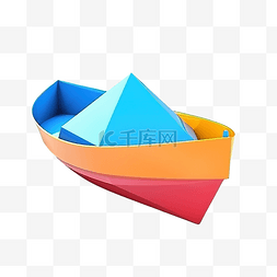 纸船的 3d 插图