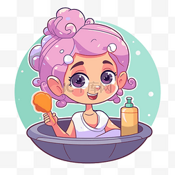 泡泡浴缸和泡泡里粉红色头发的女